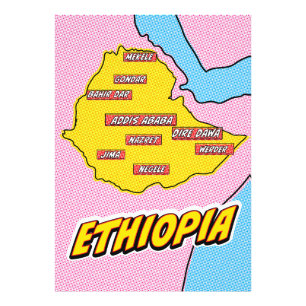 Pop Art Illustrated Ethiopia kaart Foto Afdruk