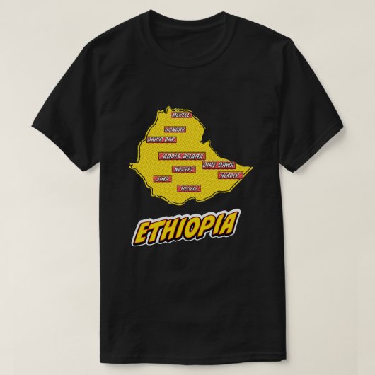 Pop Art Illustrated Ethiopia kaart T-shirt (Design voorkant)