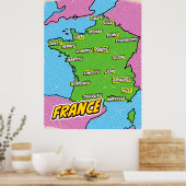 Pop Art Illustrated Frankrijk kaart Poster (Keuken)