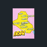Pop Art Illustrated Irakkaart Canvas Afdruk<br><div class="desc">Deze visueel opvallende kaart van Irak is een mengeling van geografie en pop kunst. Gedurfde kleuren, iconische beelden en speelse typografie komen samen om een uniek en boeiend stuk te creëer.</div>