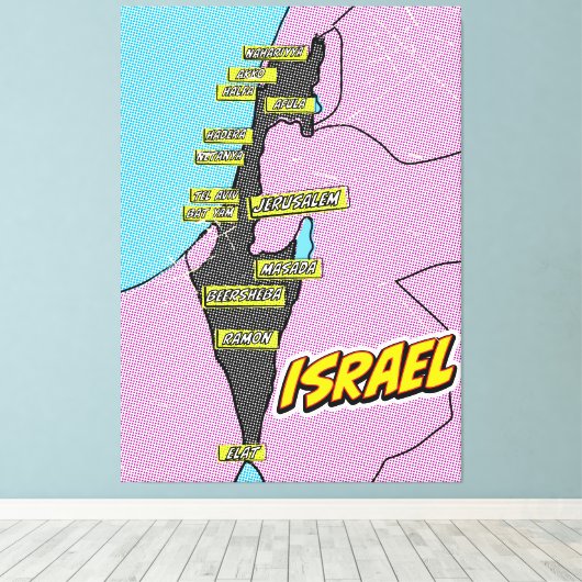 Pop Art Illustrated Israel kaart Canvas Afdruk (Insitu (Houten vloer))