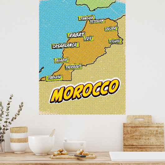 Pop Art Illustrated Marokko kaart Poster (Keuken)