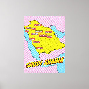 Pop Art Illustrated Saoedi-Arabië kaart Canvas Afdruk