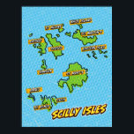 Pop Art Illustrated Scilly Isles kaart Poster<br><div class="desc">Pop Art Illustrated Scilly Isles UK kaart in een prachtige versleten stijl.</div>