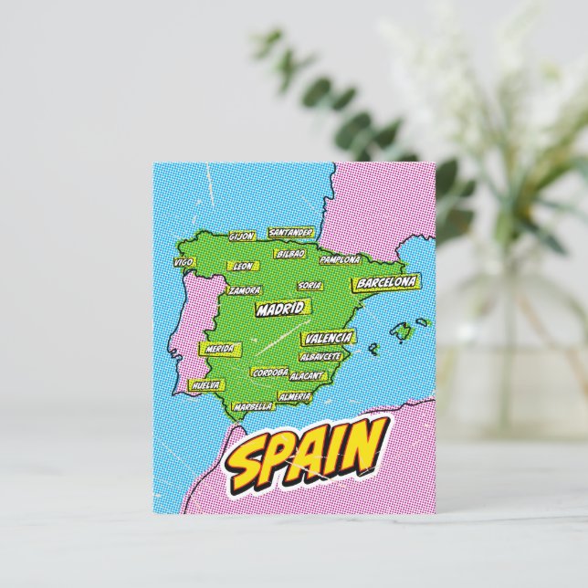 Pop Art Illustrated Spanje kaart (Staand voorkant)