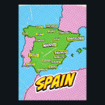 Pop Art Illustrated Spanje kaart Foto Afdruk<br><div class="desc">Pop Art Illustrated Spanje Europese kaart in een prachtige  versleten stijl.</div>