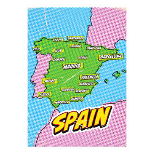 Pop Art Illustrated Spanje kaart Foto Afdruk