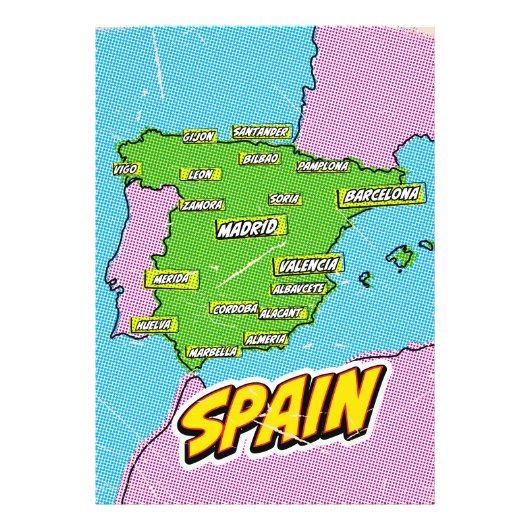 Pop Art Illustrated Spanje kaart Foto Afdruk (Voorkant)
