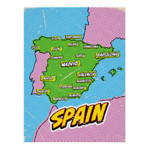 Pop Art Illustrated Spanje kaart Perfect Poster