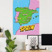 Pop Art Illustrated Spanje kaart Poster (Thuiskantoor)