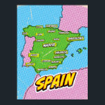 Pop Art Illustrated Spanje kaart Poster<br><div class="desc">Pop Art Illustrated Spanje Europese kaart in een prachtige  versleten stijl.</div>