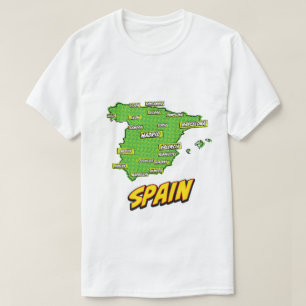 Pop Art Illustrated Spanje kaart T-shirt