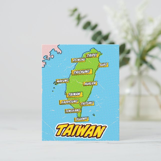 Pop Art Illustrated Taiwan kaart (Staand voorkant)