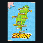 Pop Art Illustrated Taiwan kaart Foto Afdruk<br><div class="desc">Pop Art Illustrated Taiwan Aziatische kaart in een prachtige  versleten stijl.</div>