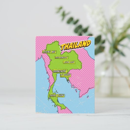 Pop Art Illustrated Thailand kaart (Staand voorkant)