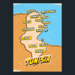 Pop Art Illustrated Tunesië kaart Foto Afdruk<br><div class="desc">Pop Art Illustrated Tunesië Afrikaanse kaart in een prachtige versleten stijl.</div>