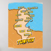 Pop Art Illustrated Tunesië kaart Poster (Voorkant)