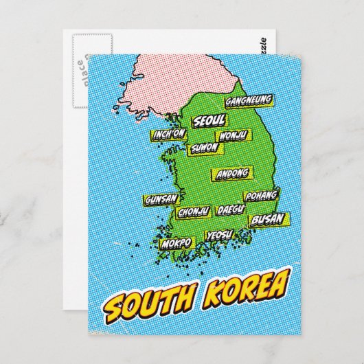 Pop Art Illustrated Zuid-Korea kaart (Voorkant / Achterkant)