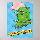 Pop Art Illustrated Zuid-Korea kaart Poster (Voorkant)