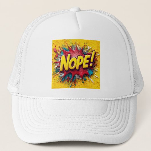 Pop Art Illustratie met Krachtig Geel 'NEE Trucker Pet (Voorkant)