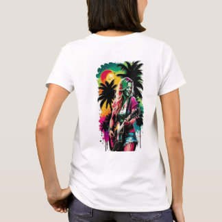 Pop Art Illustratie Vrouw Akoestische Gitaar en P T-shirt