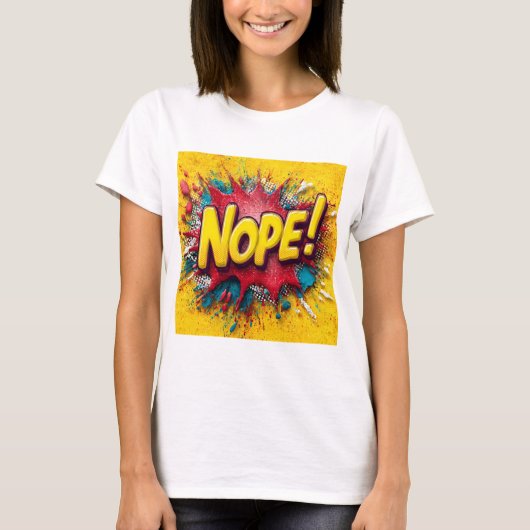 Pop Art Illustration with Bold Yellow 'NOPE T-shirt (Voorkant)