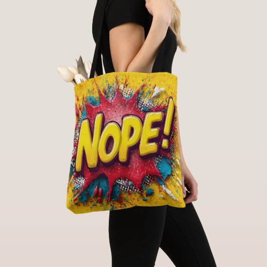 Pop Art Illustration with Bold Yellow 'NOPE Tote Bag (Dichtbij)