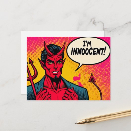 Pop Art Innoocent Devil Comic Briefkaart (Voorkant / Achterkant in situ)