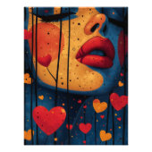 Pop Art Intenso: Rostro y Corazones Foto Afdruk (Voorkant)