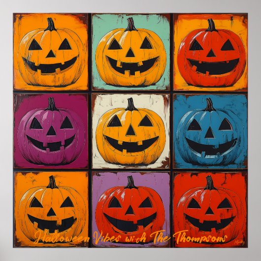 Pop Art Jack-o'-Lantern Grid Halloween Wall Art Poster (Voorkant)