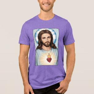 Pop Art Jezus Heilig Hart Vintage Stripstijl Tri-Blend Shirt