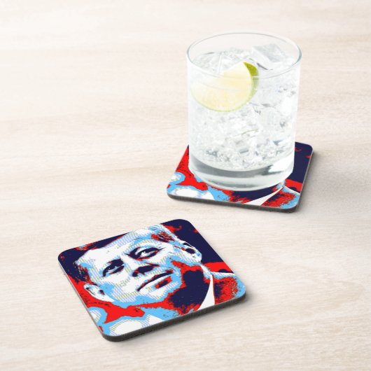 Pop Art JFK John F. Kennedy Red Blue Bier Onderzetter (Rechterzijde)