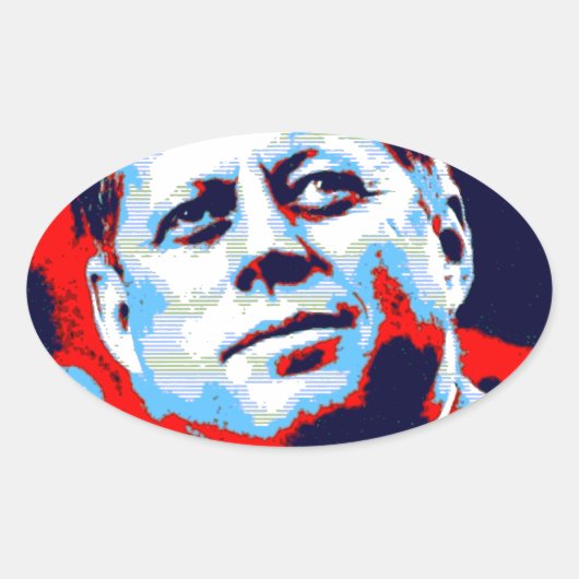 Pop Art JFK John F. Kennedy Red Blue Ovale Sticker (Voorkant)