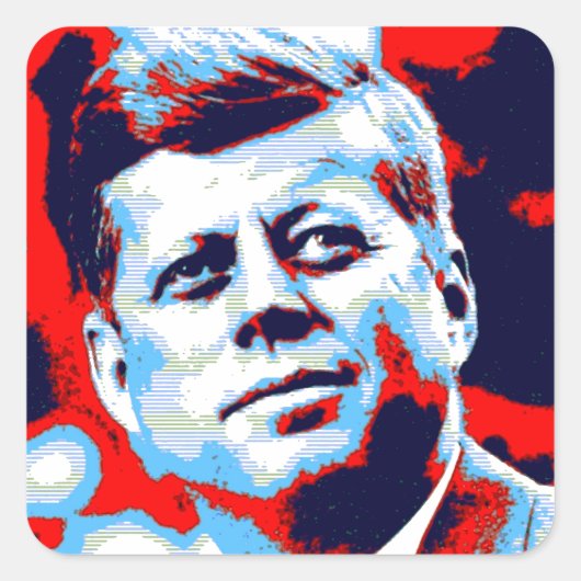 Pop Art JFK John F. Kennedy Red Blue Vierkante Sticker (Voorkant)