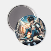 Pop Art-jongen op skateboard in de stad Magneet (Voorkant / Achterkant)