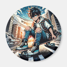 Pop Art-jongen op skateboard in de stad 