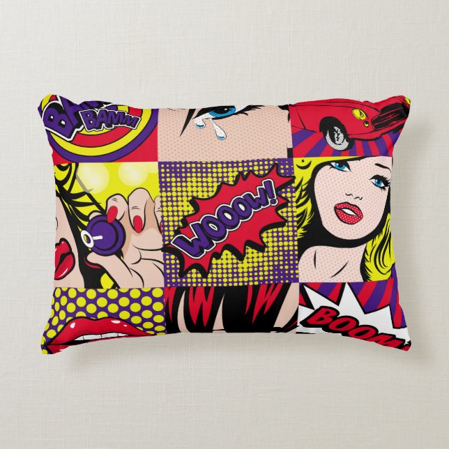 Pop art Kaart Illustrationart, pop, mooi, komiek,d Accent Kussen (Voorkant)