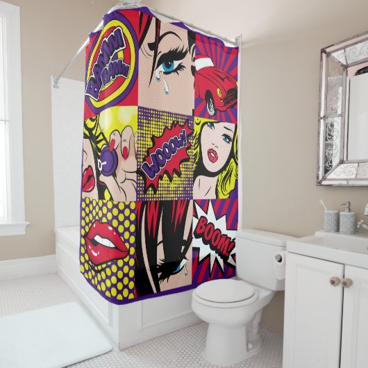 Pop art Kaart Illustrationart, pop, mooi, komiek,d Douchegordijn (In situ)