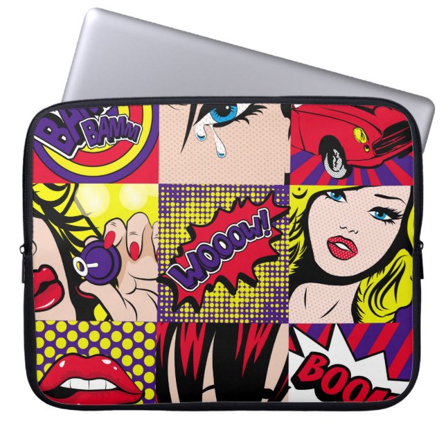 Pop art Kaart Illustrationart, pop, mooi, komiek,d Laptop Sleeve (Voorkant)