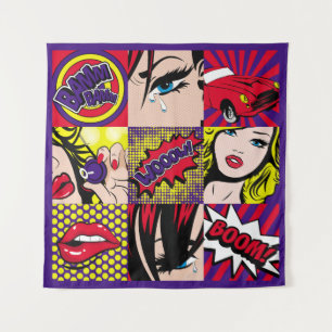 Pop art Kaart Illustrationart, pop, mooi, komiek,d Wandkleed