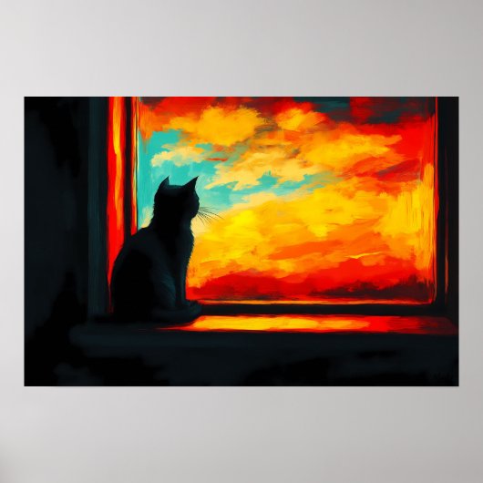 Pop Art Kat bij Zonsondergang - Uitzicht vanuit he Poster (Voorkant)