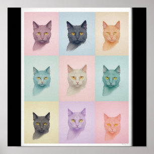 Pop Art kat Foto Modern Trendy Retro Kleurenblok Poster