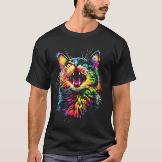 Pop Art Kat Regenboog T-shirt (Voorkant)