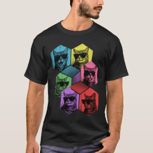 Pop Art Kat Zonnebril Hexagonaal Raster T-shirt