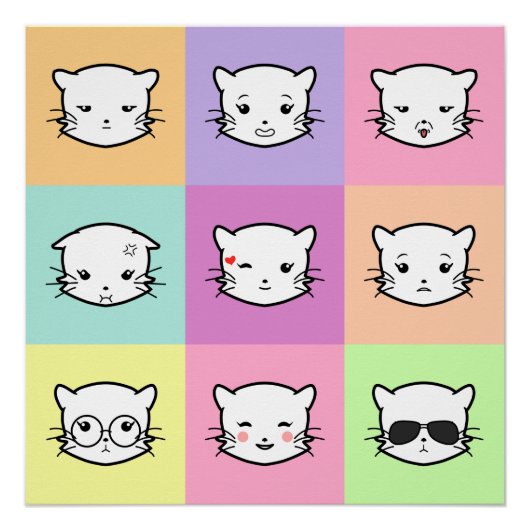 Pop Art Kawaii Cat  Emoji 2 Perfect Poster (Voorkant)