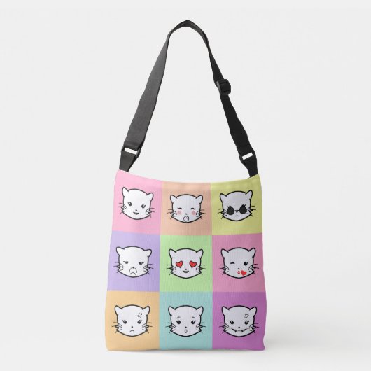 Pop Art Kawaii Cat Emoji Crossbody Tas (Voorkant)