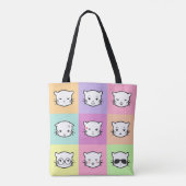 Pop Art Kawaii Cat Emoji Mix Tote Bag (Achterkant)