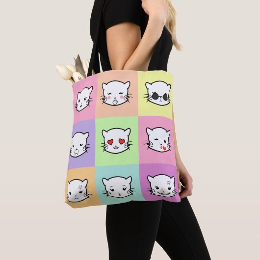 Pop Art Kawaii Cat Emoji Mix Tote Bag (Dichtbij)