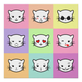Pop Art Kawaii Cat Emoji Perfect Poster