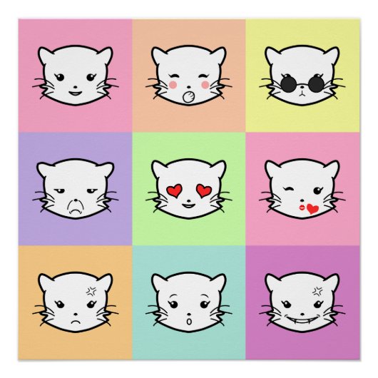 Pop Art Kawaii Cat Emoji Perfect Poster (Voorkant)